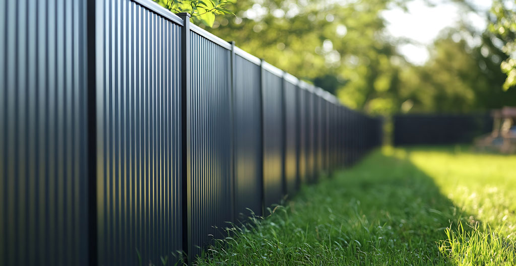 Valla de aluminio adaptada a terreno con desnivel en jardín residencial