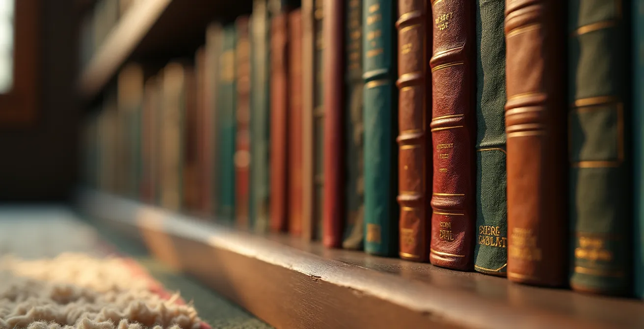 Biblioteca doméstica con libros y textiles densos para absorción acústica