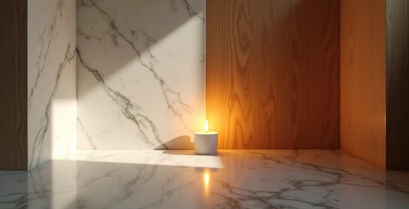 Comparación visual entre iluminación cálida y fría en baño que muestra el impacto en la atmósfera de relajación.