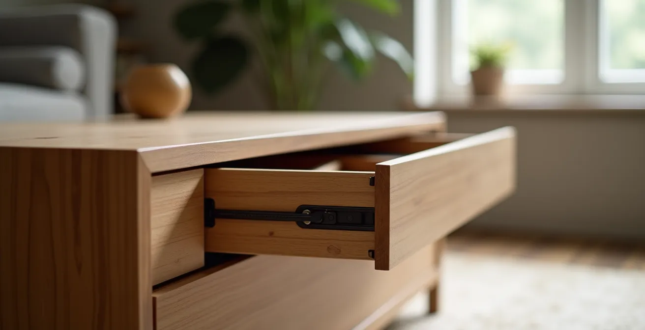 Mesa de centro de madera con compartimento secreto integrado en diseño elegante